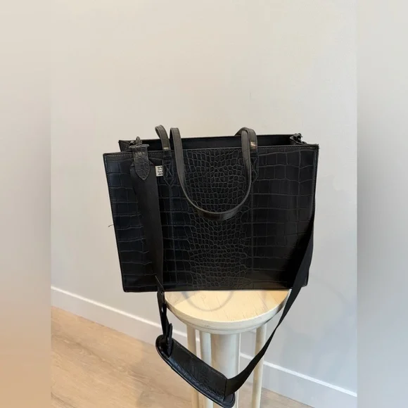 BEIS Black Croc-Embossed Tote Bag – Structured Work/Travel - Picture 3 of 11